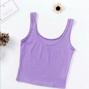 Light Purple Rib-Knit Solid Tank Top
